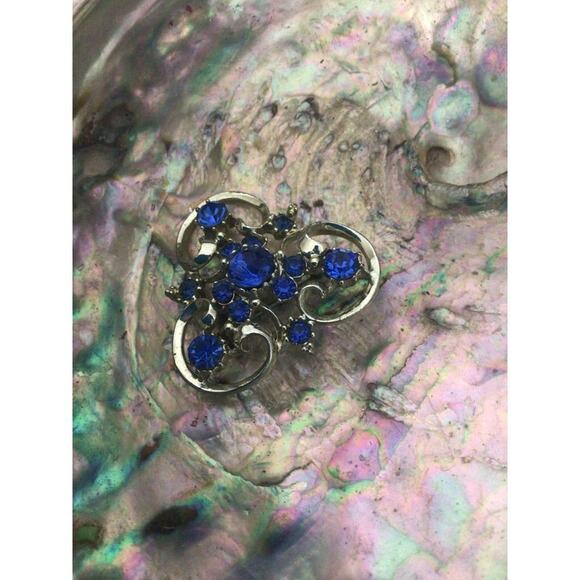 Vintage Mid Century Brooch Pin Silver & Sapphire - Picture 1 of 11